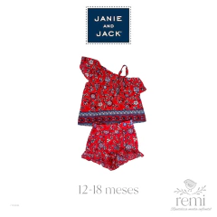 Conjunto short y blusa rojo con flores azules 12-18 meses Janie and Jack - comprar en línea