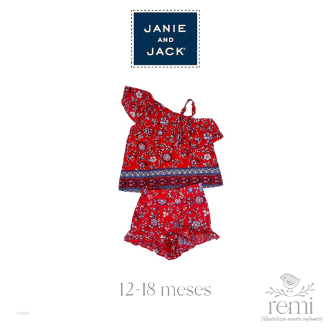 Conjunto short y blusa rojo con flores azules 12-18 meses Janie and Jack - comprar en línea