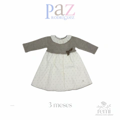 Vestido combinado blanco con beige 3 meses Paz Rodríguez