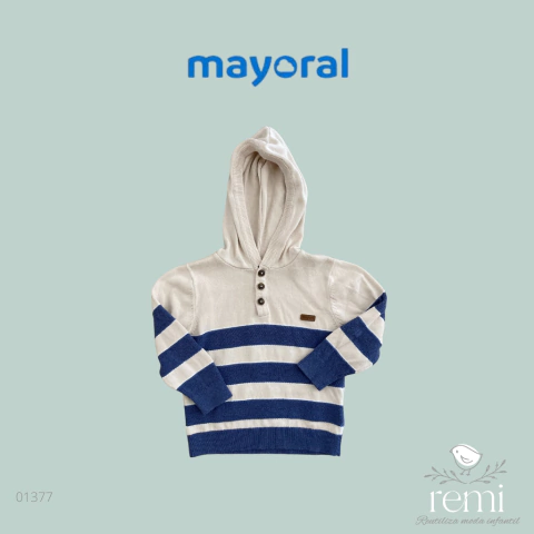 Sudadera beige con franjas azules 3 años Mayoral