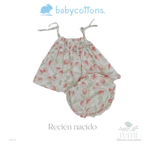 Vestido tirantes estampado fresas con cubre pañal NB Baby Cottons