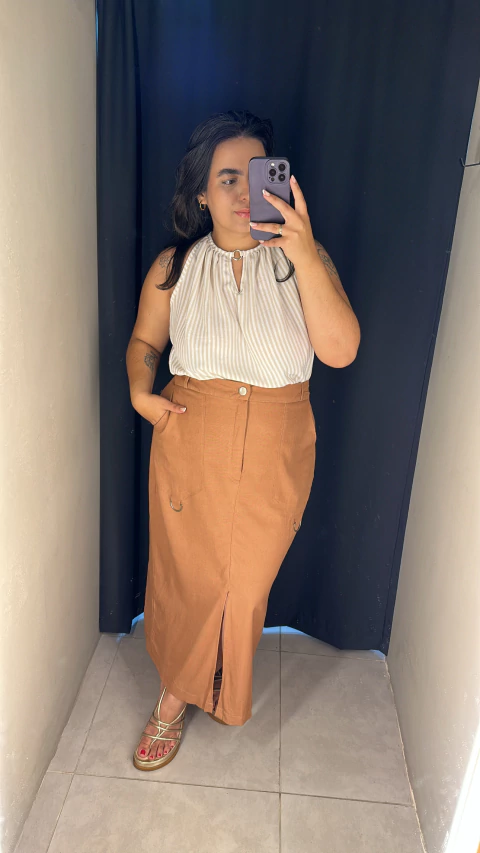 Saia em linho midi - Barcelona - comprar online