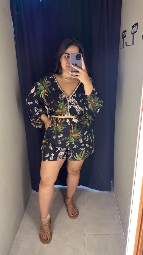 Conjunto de short de sarja e croped de viscose - Arpoador - comprar online