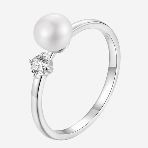 Anel Perola - Prata 925 com Moissanite