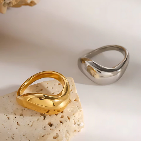 Anel Dome Contemporâneo – Ouro/Prata Polido - comprar online