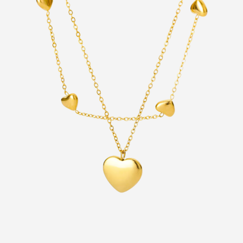 Colar Coração Aura em Aço Banhado a Ouro 18K