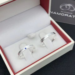 Aliança 3mm fosca e lisa (c/ pedra azul) | PRATA 950 - Fábrica de Alianças Namoratha 