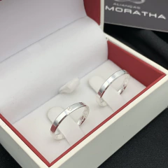 Aliança 3mm (chanfrada + pedra central) | PRATA 950 - comprar online