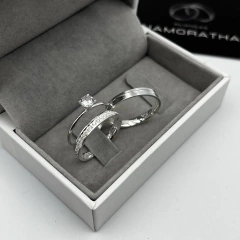 aliança cravejada 3mm (c/ canal central) | PRATA 950