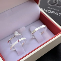 Aliança 2mm fosca/lisa (c/ pedra rosa) | PRATA 950 - loja online