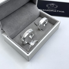 Aliança 5mm (c/ 20 pedras em zircônia + 1 pedra flutuante) | PRATA 950 - Fábrica de Alianças Namoratha 