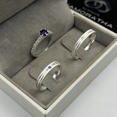 Aliança 3mm (c/ frisos transversais + solitário personalizado purple) | PRATA 950 - comprar online