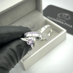 Aliança 4mm (15 zircônias purple) | PRATA 950 - Fábrica de Alianças Namoratha 