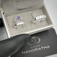 Aliança 4mm (15 zircônias purple) | PRATA 950