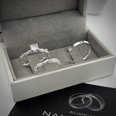 Aliança 3mm personalizada c/ solitário especial cravejado | PRATA 950