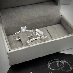 Aliança 3mm personalizada c/ solitário especial cravejado | PRATA 950 - comprar online
