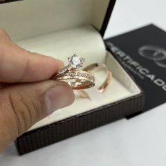 Aliança 4mm (15 pedras) banhada a ouro rosê 18k | PRATA 950 na internet