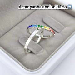 Aliança 2mm c/ 14 pedras em zircônia (cravação colorida) | PRATA 950
