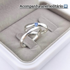 Aliança 3mm anatômica + zircônia coração flutuante azul bebê | PRATA 950