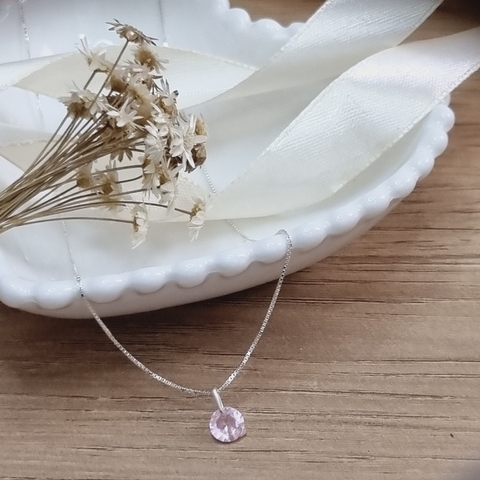 Colar médio com pedra rosa - Prata925 - Ref.: CM925073