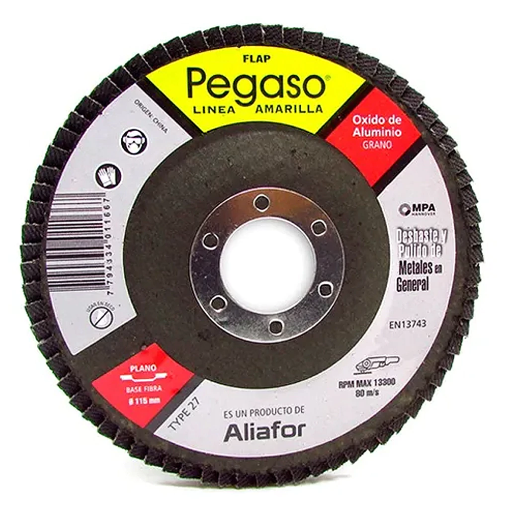 DISCO FLAP 115 MM PEGASO Y115AP P/METAL OXIDO ALUMINIO LINEA AMARILLA