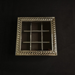 Caja de té de madera y alpaca 9 compartimentos.