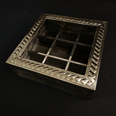 Caja de té de madera y alpaca 9 compartimentos. - tienda online