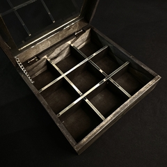 Caja de té de madera y alpaca 9 compartimentos. - comprar online
