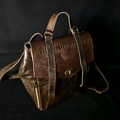 Mochila de cuero oiginal gris acero combinada. - comprar online