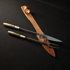 Juego de asador Parrillero de madera y asta. Mediano