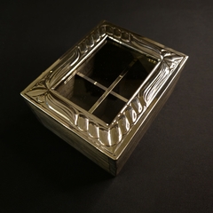 Caja de té de madera y alpaca. 4 compartimentos.