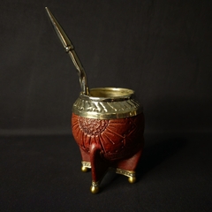 Mate Torpedo, línea PREMIER cuero repujadp con bombillón. de alpaca . - tienda online