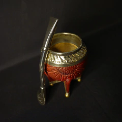 Image of Mate Torpedo, línea PREMIER cuero repujadp con bombillón. de alpaca .