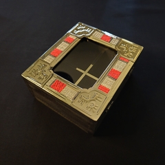 Caja de té de madera, alpaca y tejido artesanal. 4 compartimentos. - Distinguida Tradición | Marroquinería y Platería Criolla | Regalos exclusivos | San Rafael Mendoza