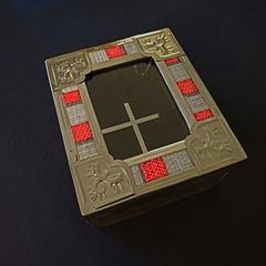 Caja de té de madera, alpaca y tejido artesanal. 4 compartimentos. - tienda online