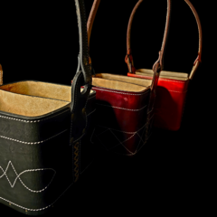 Canasta matera de cuero original. Guinda - (copia) - Distinguida Tradición | Marroquinería y Platería Criolla | Regalos exclusivos | San Rafael Mendoza