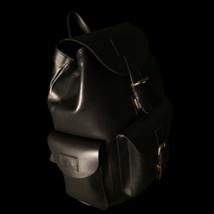Mochila de cuero engrasado Vintage Big Negra .
