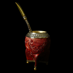 Mate Torpedo línea PREMIER con cuero repujado y bombillón de alpaca pesado. - comprar online