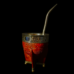 Mate Imperial línea PREMIER cuero repujado con bombillón cincelado de alpaca. Sin caja . - comprar online