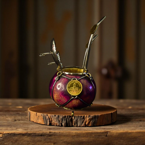 Mate de calabaza y alpaca orfebre con tapa y bombilla. - comprar online