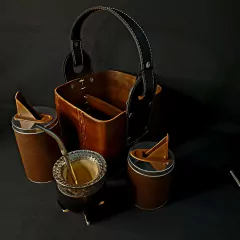 Canasta matera Imperial completa de cuero original. - Distinguida Tradición | Marroquinería y Platería Criolla | Regalos exclusivos | San Rafael Mendoza