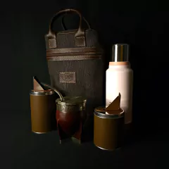Juego matero con mochila en cuero engrasado y canvas