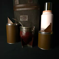 Juego matero con mochila en cuero engrasado y canvas - comprar online