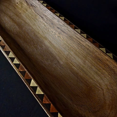 Fuente de madera y alpaca con detalles taraceados. 35cm. - Distinguida Tradición | Marroquinería y Platería Criolla | Regalos exclusivos | San Rafael Mendoza