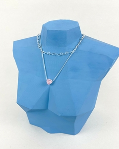 Colar Duplo Coração Rosa