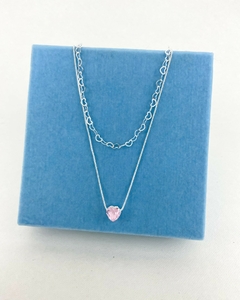 Colar Duplo Coração Rosa - comprar online