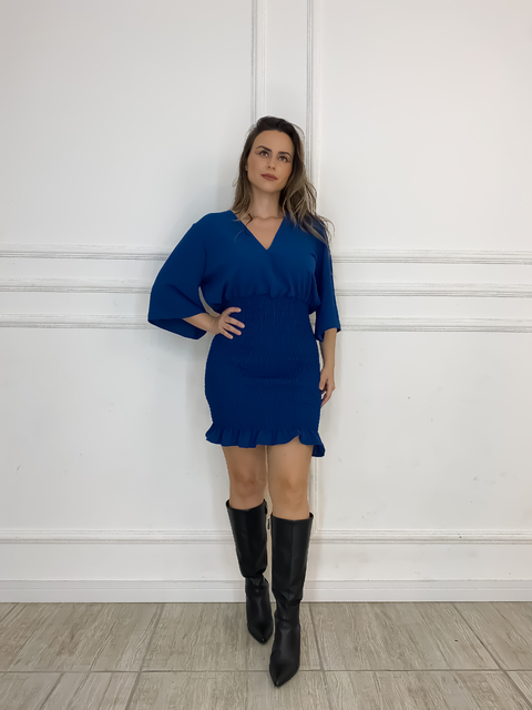Vestido Feminino Mangas Morcego Lastex Bárbara - Azul Petróleo