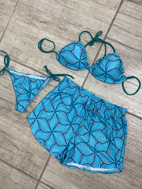 Kit Biquíni Três Peças Cartagena - Azul/Estampado