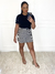 Short-Saia Listrado de alfaiataria - Azul/Branco - Vierbo - Moda Feminina com Elegância e Estilo