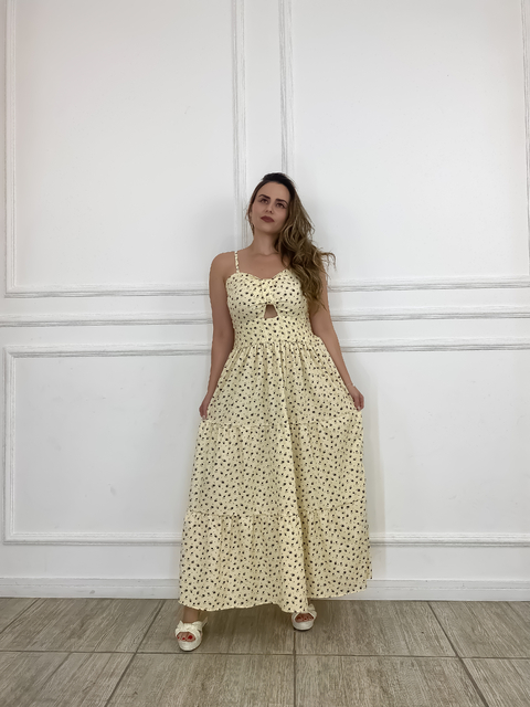 Vestido Midi Crepe Olívia Florzinhas - Bege - comprar online